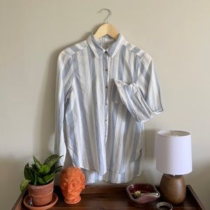 Blue & White Striped Button-Up